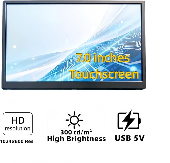 7-inch IPS Touchscreen Bar Display, 1024x600, Metal Shell, Type-C/HDMI. for Raspberry Pi, Laptop Aida64, GPU/CPU Monitoring, PC Case Screen. (P70D-T)