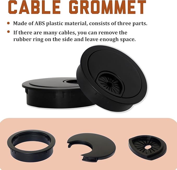 Signite 5 Pcs Plastic Desk Cable Grommet 2-1/2" –Durable Desk Hole Cover for Wire Management, Desks Cord Grommet for Workstations, Tables, Countertops 60mm Hole Cover for Home & Office Use - (Z-Black)
