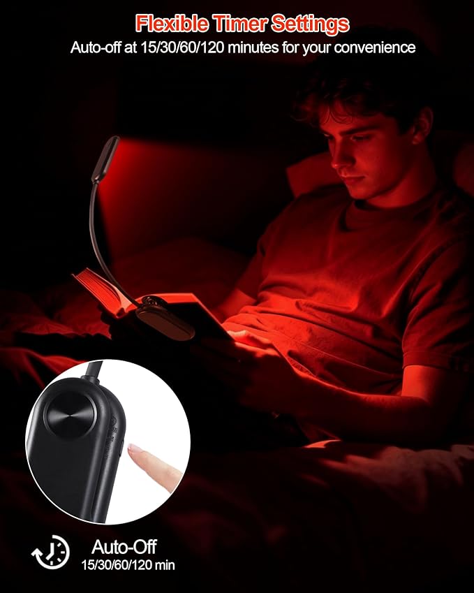 670nm Red Book Light for Reading at Night [1 Pack] - Zero Blue Light, Dimmable Reading Lights for Books in Bed, LED Book Lamp Clip on, Gift for Students Parents Nurse Studying Travel