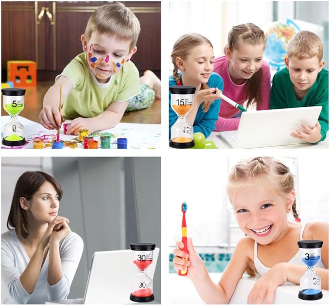 EMDMAK Sand Timer Colorful Hourglass Sandglass Timer 1 min/3 mins/5 mins/10 mins/15 mins/30 mins Sand Clock Timer for Games Classroom Home Office(Pack of 6)