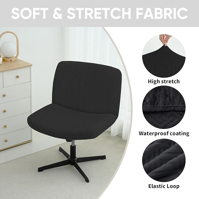 Lavish Cover Water Resistant Criss Cross Chair Cover, Jacquard Fabric Elastic Office Chair Cover,Wide Comfy Desk Chair Cover,Armless Chair Cover Protects Chair Stains and Wear(Jacquard:Black,No Chair)