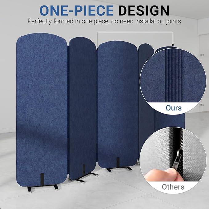 Natwind 5 Panel 122.8 x 71 in Office Room Privacy Protect Space Divider Portable Partition,Wall Folding Cubicle Indoor Freestanding Acoustic Partition Temporary for Office Room, Navy Blue
