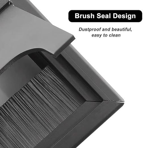 80x160mm Black Desk Grommet Rectangle Cable Grommet Hole Cover with Dense Brushes, ABS Plastic Wire Management Organizer for Computer Desk, Office Table, Home Entertainment Center ﻿