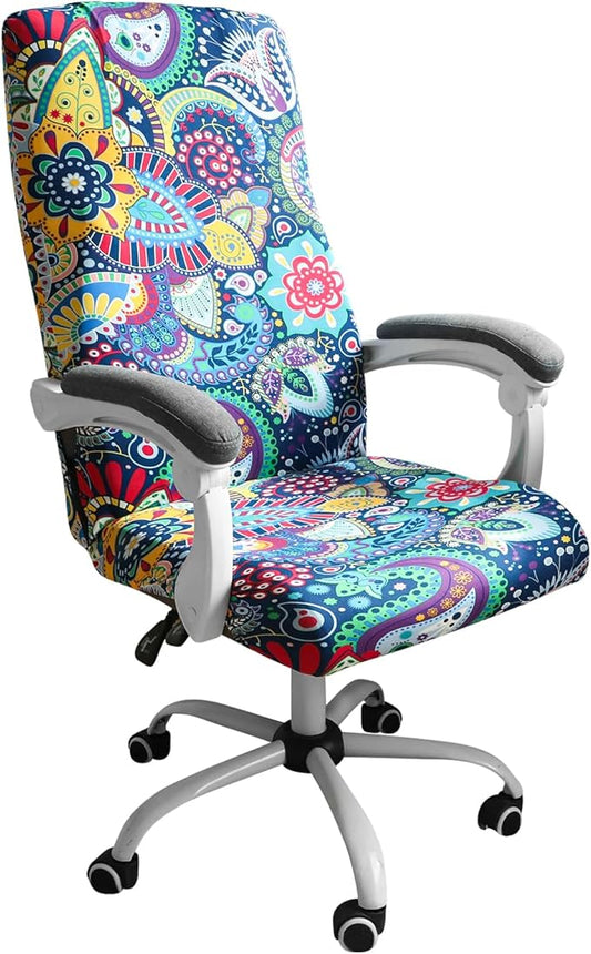FORCHEER Large Office Chair Cover Stretchable Boho Printed Computer Chair Cover Armrest Office Desk Chair Slipcover Washable Durable