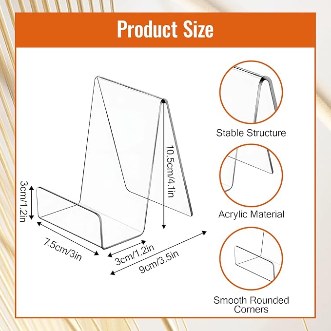 SHENLIU 20 Pack Clear Book Stand, 3x4 Inch Acrylic Easel Stand Book Display Holder, Display Stands for Album, CD, Music Sheets, Plate, Artworks, Phone, Tablet, Magazine, Postcard