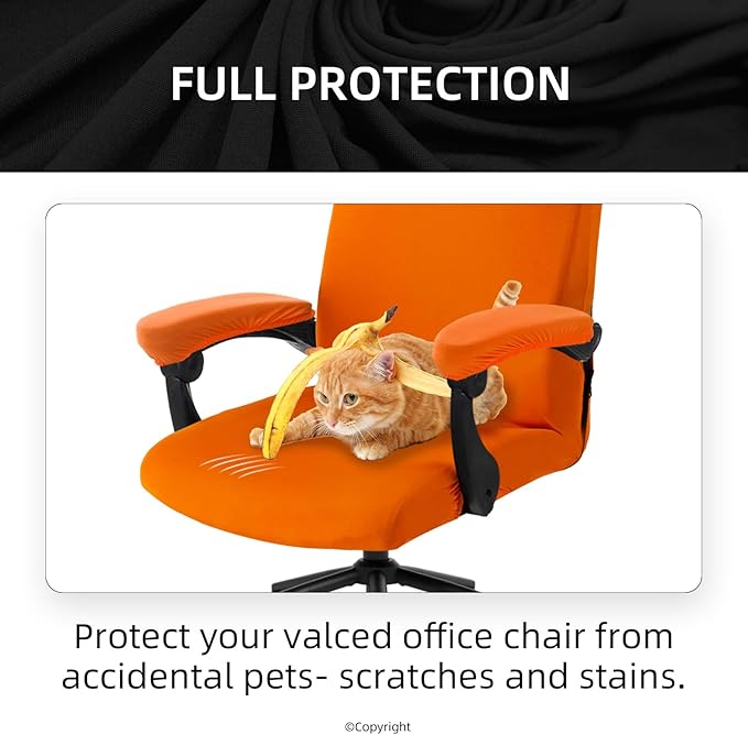 Stretch Computer Office Chair Cover with Armrest Covers Durable Zipper Universal Washable Removable Spandex Rotating Boss Chair Slipcovers Anti-dust Soft Desk Chair Seat Protector, Orange