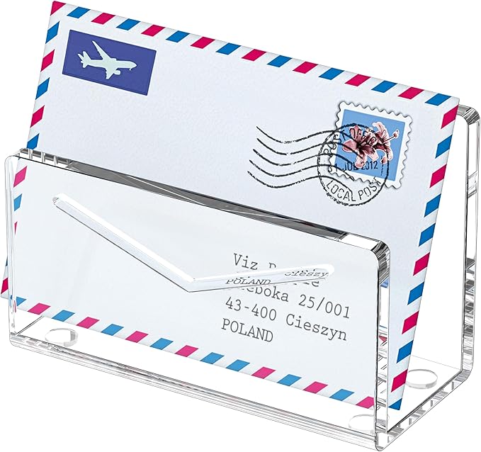 FUCDTEFC Acrylic Mail Holder, Mail Organizer Wall Mounted Clear File Letter Organizer, Vertical Envelope Mail Holder for Desk, Lightweight Countertop Bill Sorter Invoice Stand for Home Office School