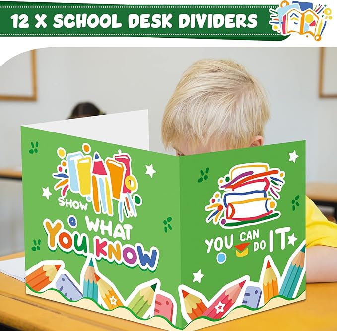 Zhehao 12 Pcs Desk Dividers for Students, Privacy Folders Boards Bright Colored Testing Dividers Panels for School Classroom Student Teacher Desks, 15.76 x 13.3 x 11.8 Inches(What You Want)