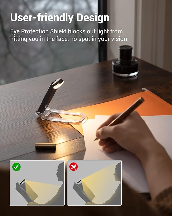 DEWENWILS Booklight with Clip, USB Rechargeable Book Light for Reading in Bed, Clip on Book Lamp for Reading at Night, Brightness Adjustable, Sleep Aid Light, Warm White (Black)