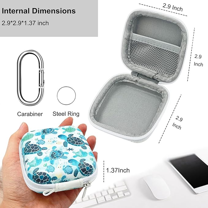 Earbud Case Headphone Organizer Ear Bud Case Portable EVA Carrying Box Storage Bag with Carabiner for AirPods Beats Bose Galaxy Buds 4/3/FE Data Cable Storage (Green Turtle)