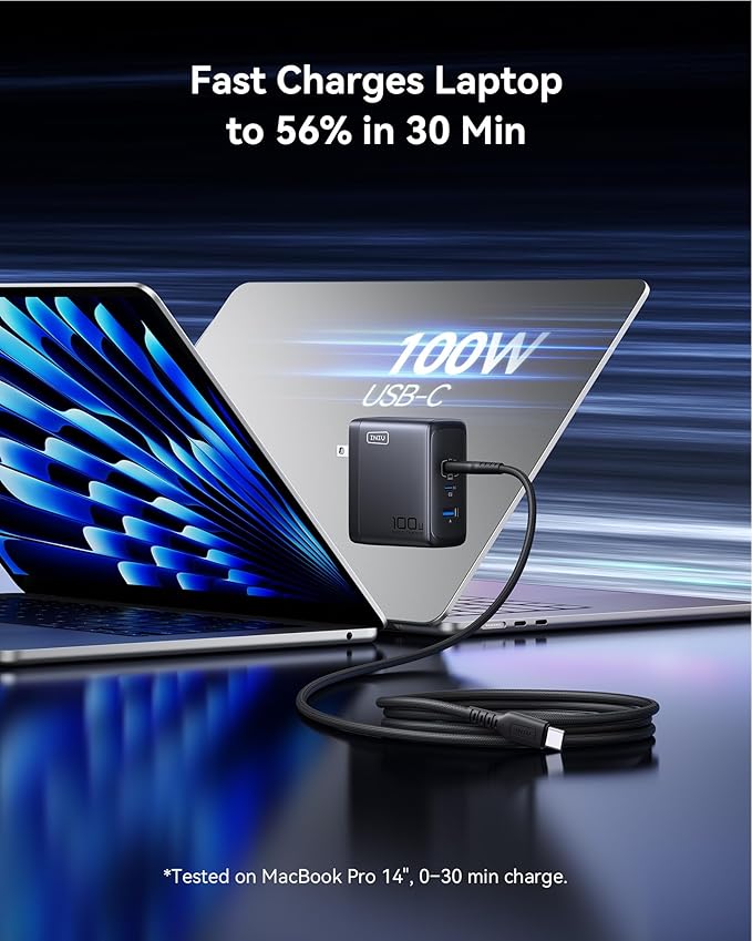 INIU USB C Charger Block, 100W GaN Fast Charging, 3-Port Compact Foldable Travel Charger with Type C Cable, Power Adapter for Mac Book Air Pro 15 14, iPhone 17 16 Pro Max Samsung S26 S24, Switch 2