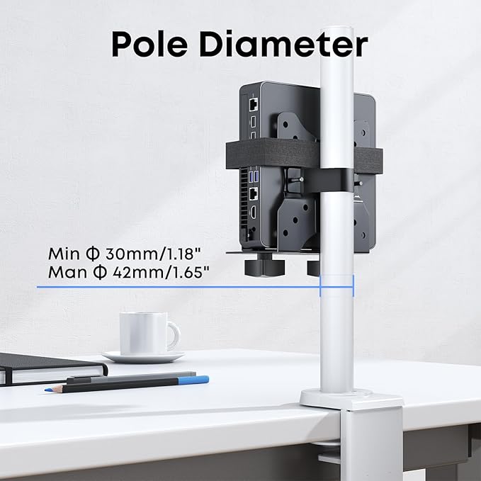 Adjustable Thin Client Mount Bracket - Mount Mini PC to Monitor Arm, Stand Pole, or Under Desk,Supports 0.67" - 2.8" Wide CPU,Black