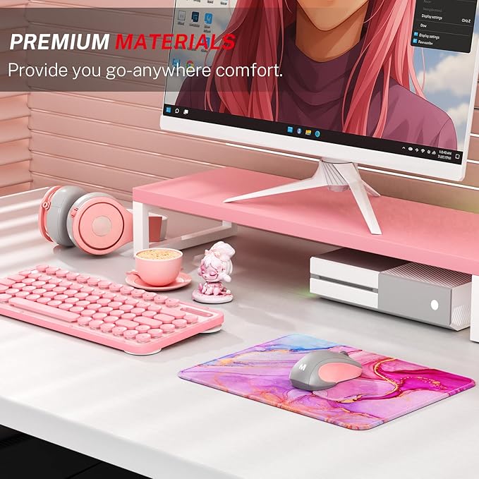 MROCO Mouse Pad [30% Larger] with Anti-Fray Stitched Edges, Premium-Textured Waterproof Surface, Non-Slip Rubber Base, Computer & Gaming Mouse Mat for Laptop, Office & Home, 8.5 x 11 in, Pink Marble