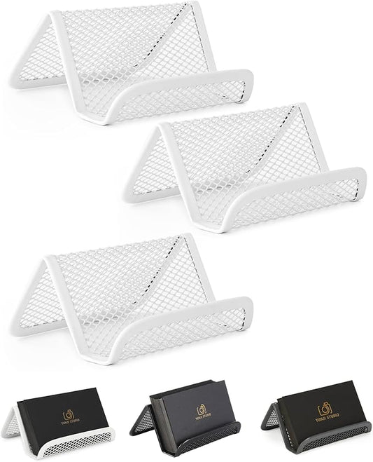 Mr. Pen- Metal Mesh Business Card Holders, 3 Pack, White, Durable Stainless Steel Card Stand for Desk, Office, and Business Use, Straight, Flat and Smooth Design