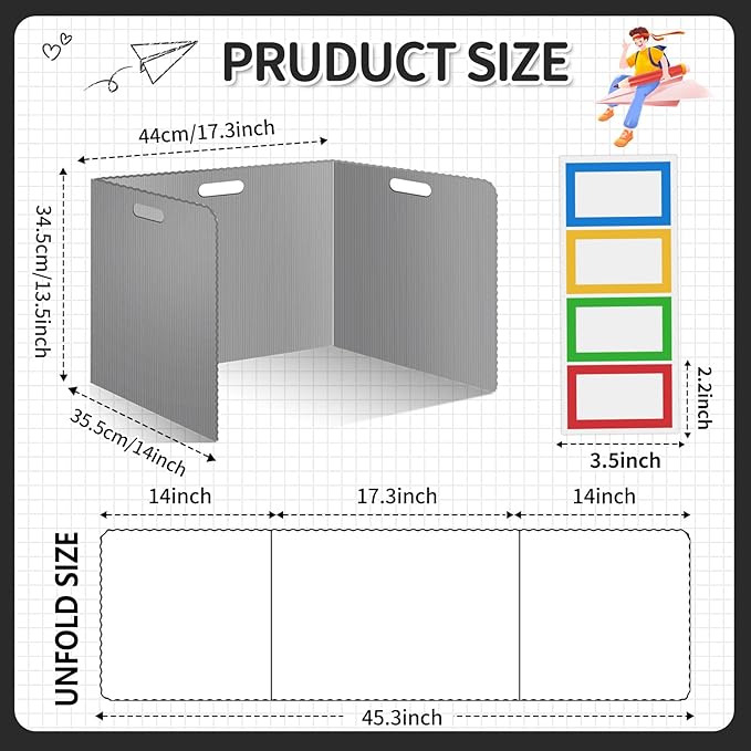 24 Pcs Desk Dividers for Students Plastic Durable and Waterproof Privacy Folders Shields Test Dividers with Classroom Privacy Boards for School Study Teacher Supplies (24pcs Grey)