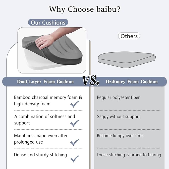 baibu Kitchen Chair Cushions Set of 6, Dual-Layer Patented Design Memory Foam Dining Chair Pads with Ties and Washable Cover, 6 Pack, 17" x 16" x 2", Wine Red