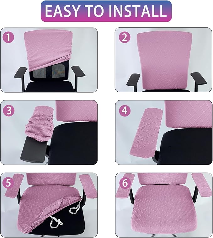 4 Pcs Office Chair Cover Set with 4 Extra Elastic Straps Universal Protective Office Chair Covers Stretchable Desk Chair Cover Office Armrest Cushion Backrest for Rotating Chair (Purple)