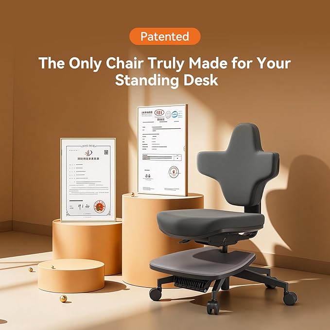 Newtral Standing Desk Chair, Standing Mate Chair for Sit-Stand, Ergonomic Leaning Perch Chair with Anti-Fatigue Mat, Standing Desk Stool, Horse Saddle Chair, Height Adjustable Home Office Posture Seat