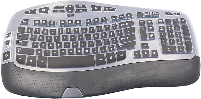 Silicone Keyboard Skin Cover Compatible for Logitech K350 MK550 MK570 Wireless Wave Keyboard, Logitech K350 MK550 MK570 Keyboard Skin (Black)