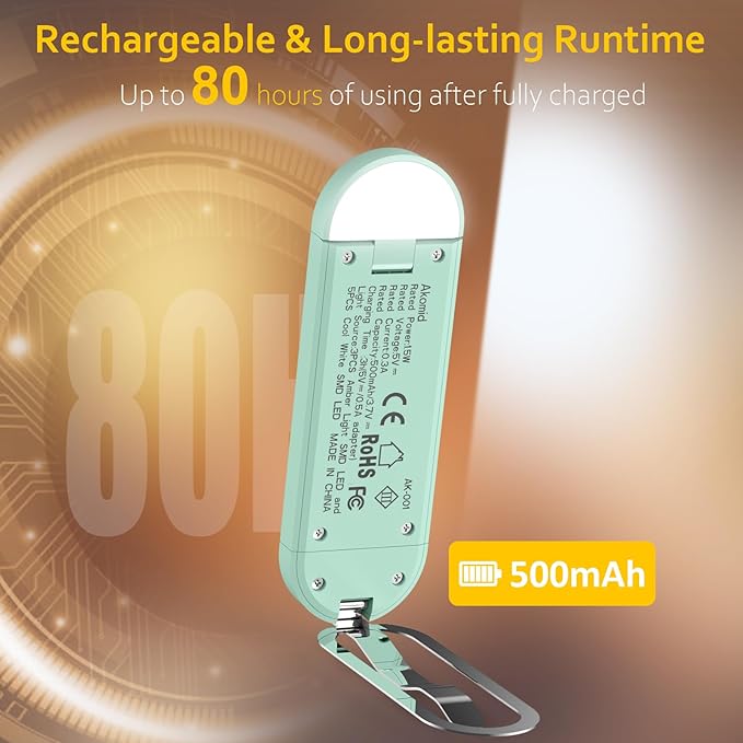 Akomid USB Rechargeable Book Light for Reading in Bed, 8 LEDs Bookmark Style Clip on, Eye-Cared Amber Light Mode for Kids, Blue Light Blocking, Stepless Dimming, Turquoise