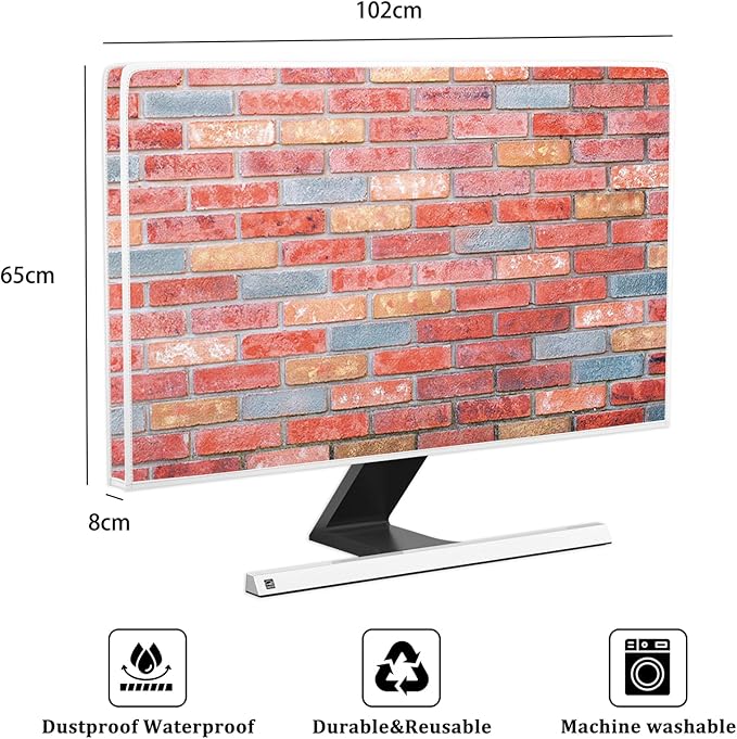 Pink Orange Brick Wall Waterproof Television Covers 40,41,42,43 Inch Weatherproof Dust-Proof Screen TV Cover Anti-Static Anti-Scratch Protective Cover for LCD LED Desktop and Home Hanging TV