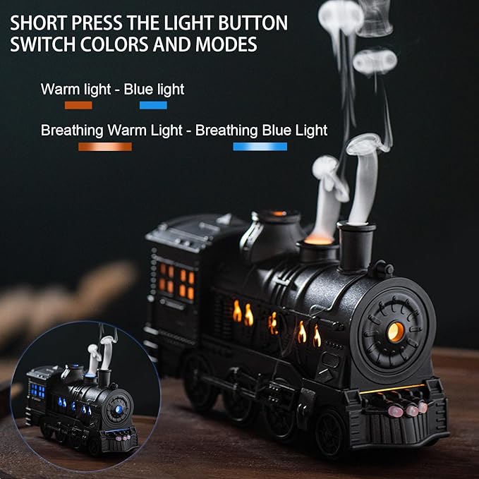 Retro Train Diffuser 300ml Essential Oil Diffuser - Cool Mist Humidifier with Night Light, Aromatherapy Diffuser for Home Bedroom Desk
