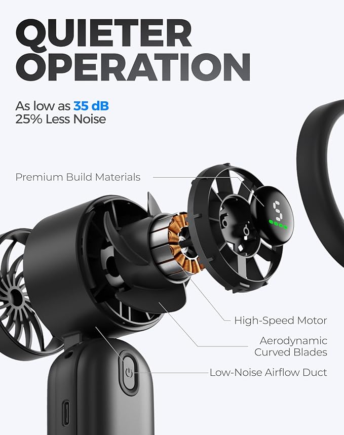 Diveblues Handheld Fan, 30ft/s Mini Portable Turbo Fan [12H Max Cooling], 4000mAh Personal Fan with LED Display, 3-in-1 Hand Held/Neck/Desk Fan for Travel, Cruise, Disney Essentials