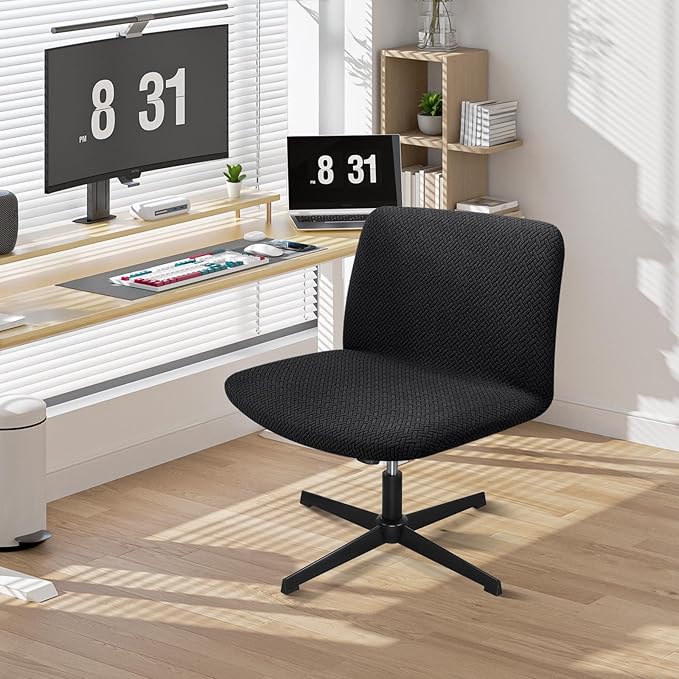 Criss Cross Office Desk Chair Cover, Stretch Armless Cross Legged Office Desk Chair Slipcover Protector Covers, Mid Back Swivel Vanity Slipper Chairs Cover for Bedroom（Only Covers, No Chairs）
