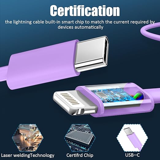 Phone 14 13 12 11 Fast Charger,10FT Long Phone Chargers Fast Charging Lightning Cable with 20W USB C Charger Block for Phone 14/14 Pro Max/13/13Pro Max/12/12 Pro Max/11/11Pro/X/Max,Pad,Purple gradient