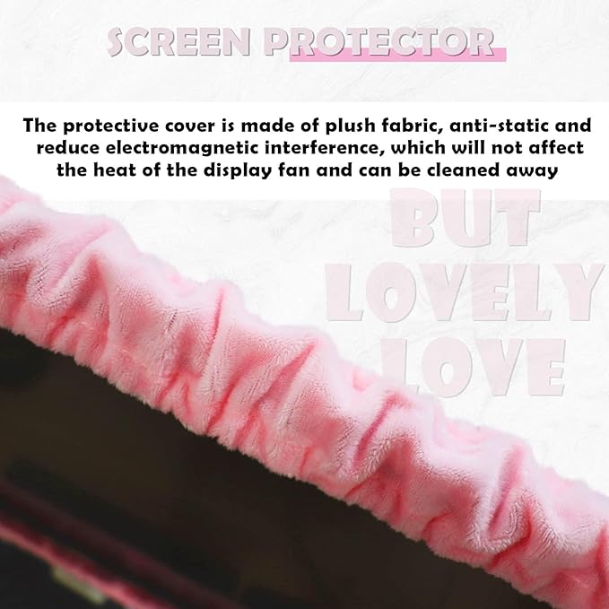 23'' - 34'' Computer Monitor Protective Cover with Cat Ear Design, Cute Monitor Dust Cover with Furry Design, Elastic Dustproof, Suitable for PC, Tablet, TV