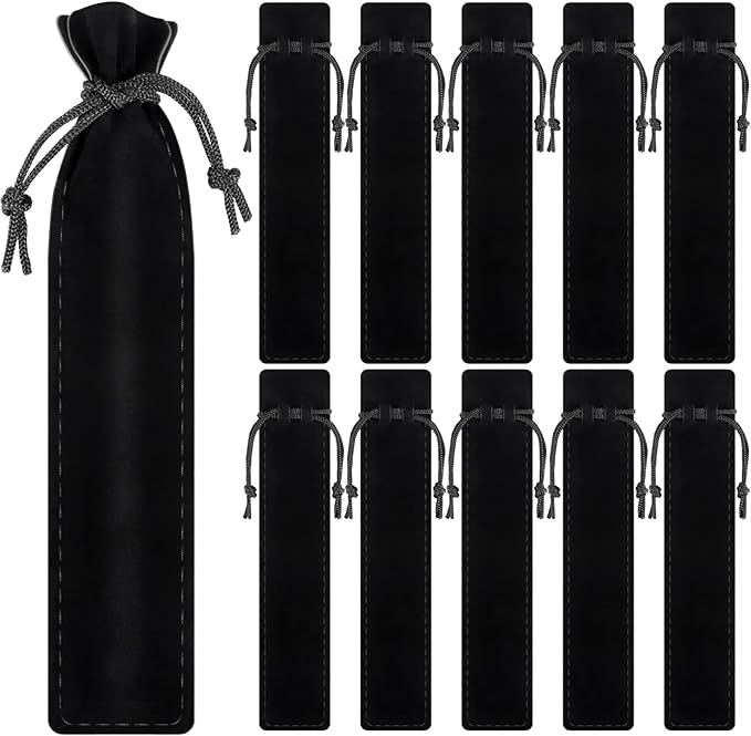 WFPLUS 50 Pieces Velvet Pen Pouch with Drawstring Pencil Sleeve Holders Pen Bag Case Pens Protective for Student Adult Office Business Supplies Gifts (Black)