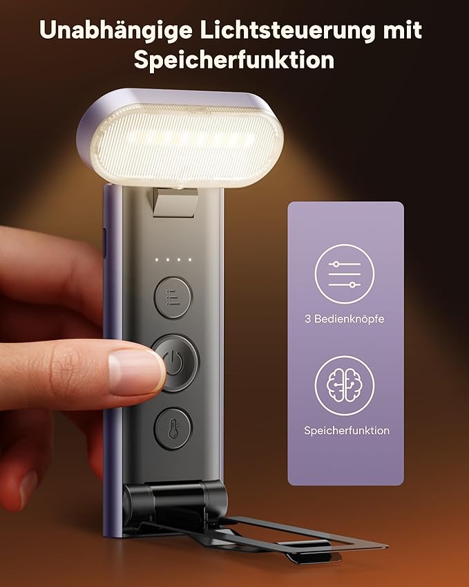 86lux Book Light, Reading Light for Book in Bed, USB Rechargeable LED Night Light with 3 Colors & Stepless Dimming, Aluminum Alloy Bookmark Light for Book Lovers, Lavender