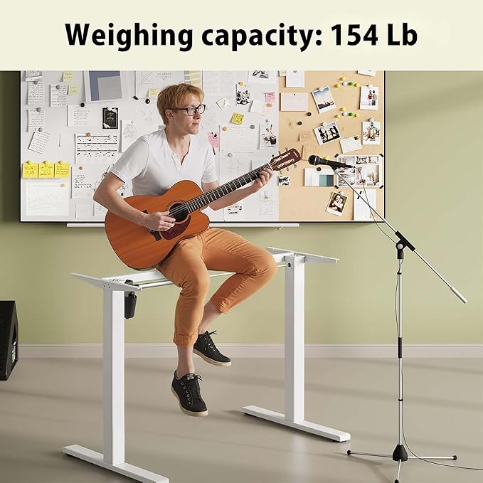 Electric Standing Desk Frame,Adjustable Height and Length,The Maximum Size it can accommodate is 63 * 28 inches for the Tabletop,3 Preset Heights,Rated for 154 pounds of Weight.White