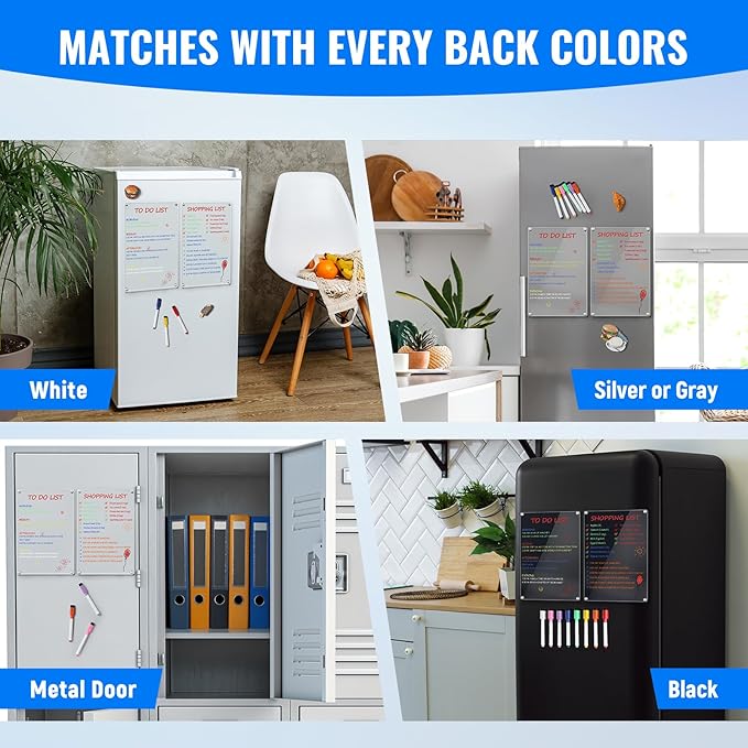 2 Pack 12''*8'' Acrylic Magnetic Whiteboard for Fridge, Clear Dry Erase Menu Board for Refrigerator with 8 Markers, Magnetic Planning Board for to Do List/Shopping List, Meal Planner for Kitchen