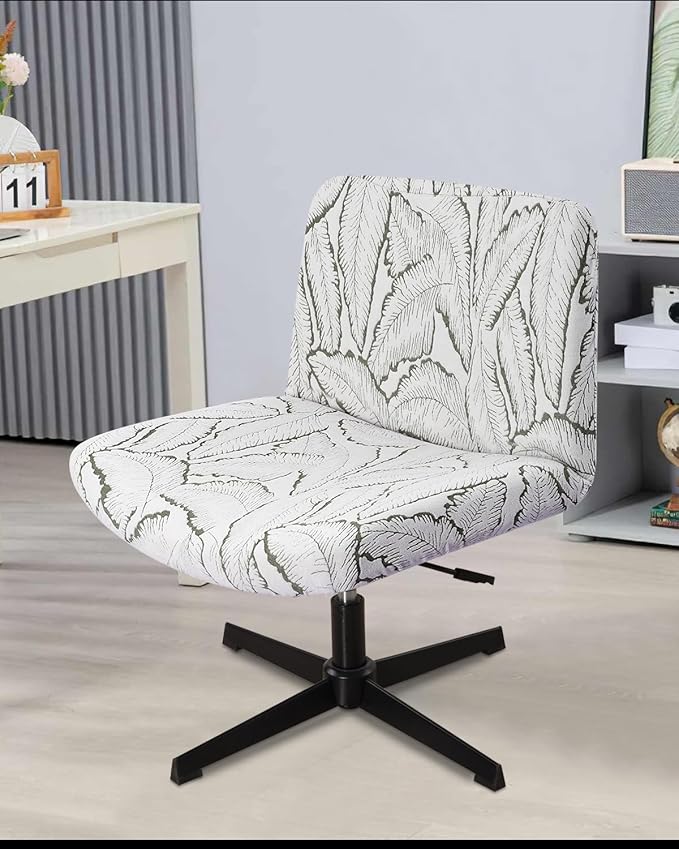 Fuloon Criss Cross Chair Cover, Stretchable, Solid Jacquard, Armless Chair Slipcovers for Office/Desk/Mid Back Wide Seat/Computer/Task/Vanity Chair (Reed -Shaped Jacquard, Green)