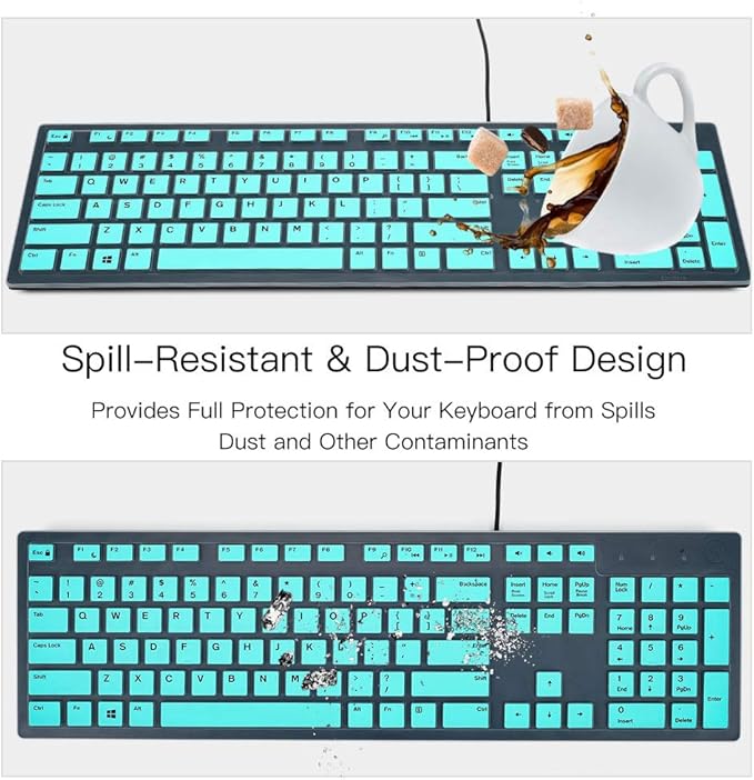 Keyboard Cover for Dell KB216 KB216p Wired & Dell KM636 Wireless Keyboard/Dell Optiplex 5250 3050 3240 5460 7450 7050/Dell Inspiron AIO 3475/3670/3477 All-in one Desktop Keyboard Skin, Mint Green