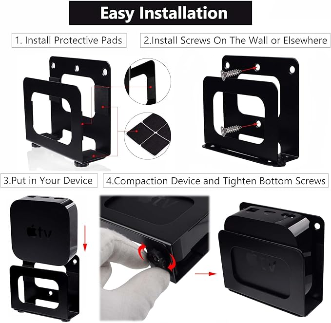 Adjustable Cable Box Wall Mount Small Device Modem Wall Mount Holder for Small and Wide Media Players Like Apple TV, Roku, Cable Boxes, ,Mac mini M4,DVD Players, Routers, Modems,WII(Black-Wide)