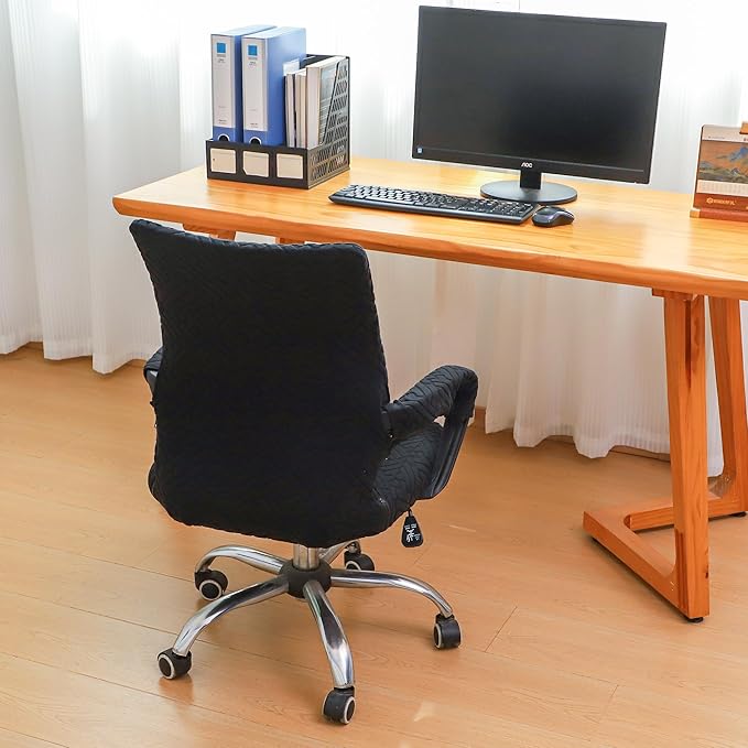 Black Office Chair Cover with Armrest Cover 18Inch Wide Stretch Jacquard Small Desk Computer Chair Covers with Long Zipper Arm Slipcovers Washable