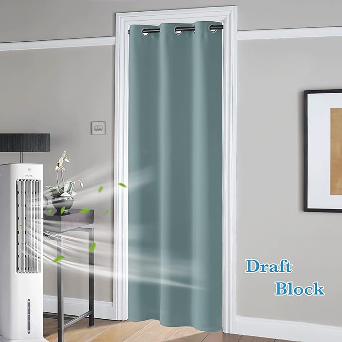 RYB HOME Temporary Doorway Curtains Blackout Privacy Room Divider Curtains Portable Drapes for Closet Wall Panel for Bedroom Living Room Dining Basement Window, W 60 x L 84 inches, Dusty Blue