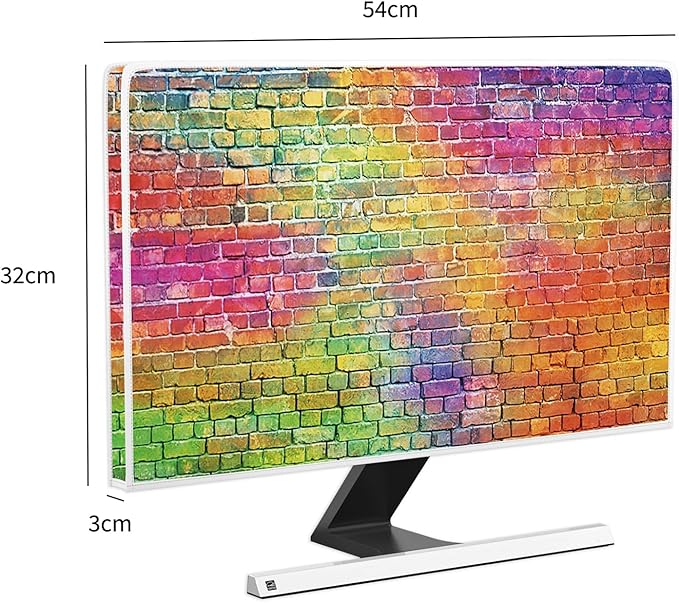 Baocicco Rainbow Multicolour Brick Wall Waterproof Computer Monitor Cover 22, 23, 24, 25 Inch Full Body Cover for Computer Screen Anti-Static Dustproof Protective Cover for LCD/LED/HD