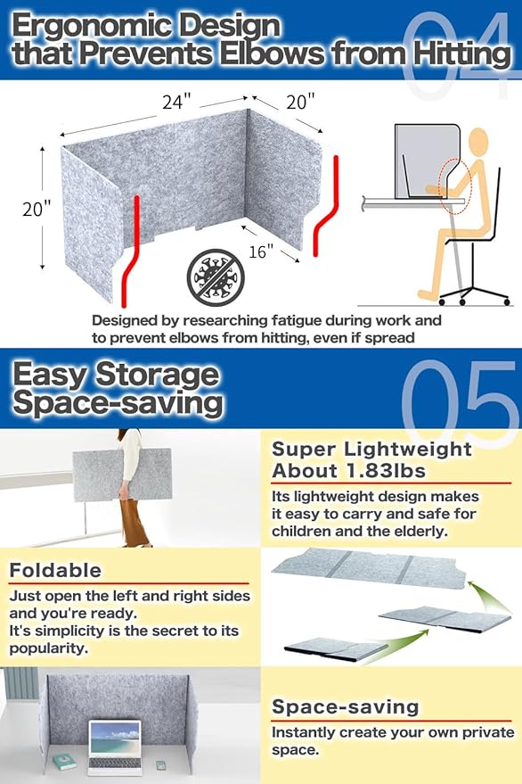 Desk Partition Desk Privacy Panel Desk Divider, Reduce Noise and Visual Distractions, Sound Absorbing Proof for Home Office Classroom Remote Learning Sound Dampening (Width: 24")