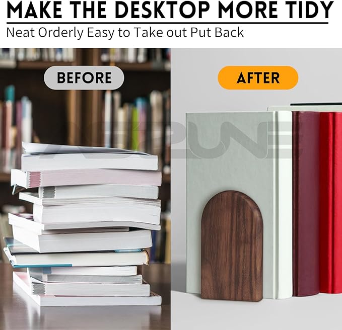 6Pairs Book Ends Bulk Hold Heavy Books Wood Bookends for Heavy Books Heavy Duty Walnut Book Ends for Men Wood Bookends for Office Desk Non-Skid