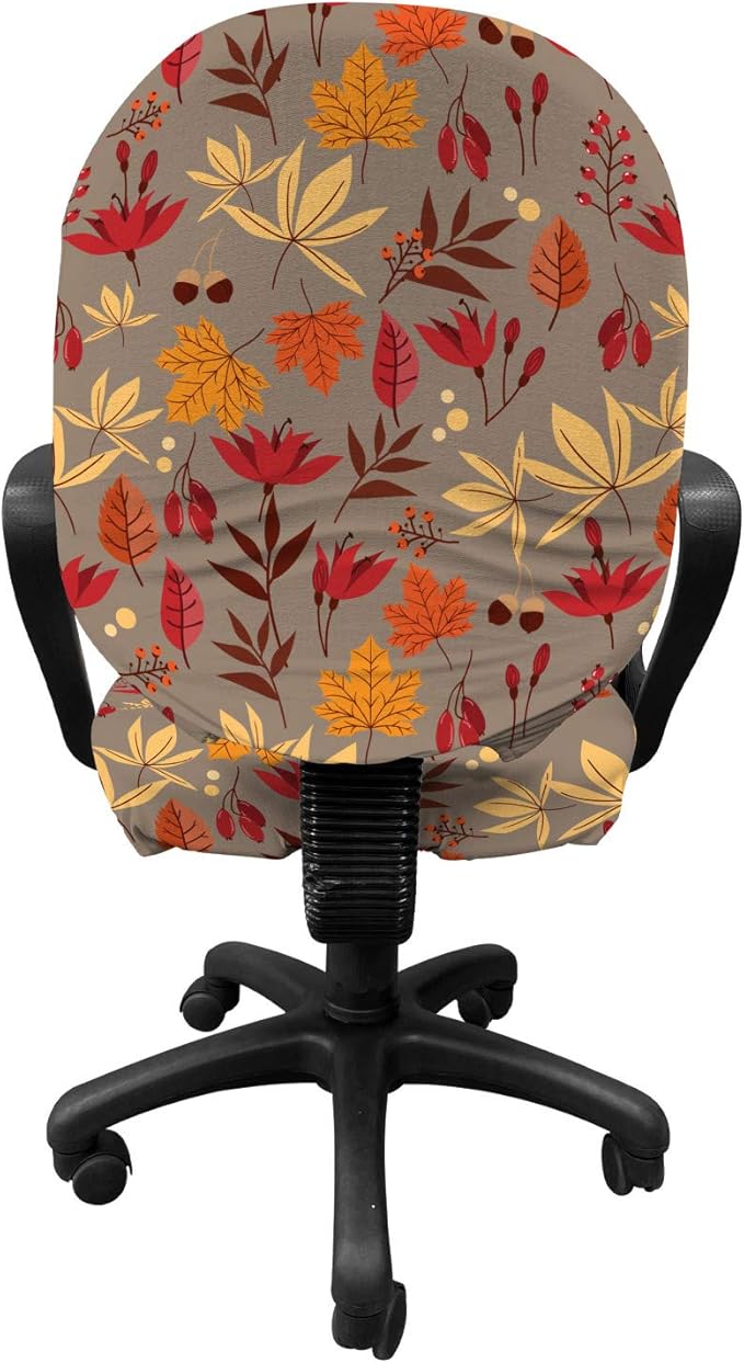 Ambesonne Burnt Orange Office Chair Slipcover, Cartoonish Autumn Leaves Acorns and Berries Seasonal Nature Foliage, Protective Stretch Decorative Fabric Cover, Standard Size, Umber Multicolor