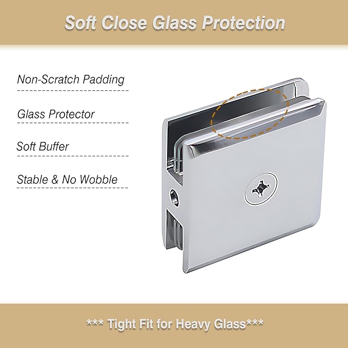 Glass Clamp for Frameless Shower Door, Solid Brass Materials, for 5/16" to 1/2" (8-12mm) Glass, Wall or Floor Mount Fixed Clips Hardware Kit, Chrome