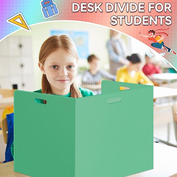 24 Pcs Desk Dividers for Students Plastic Durable and Waterproof Privacy Folders Shields Test Dividers with Classroom Privacy Boards for School Study Teacher Supplies (Green)