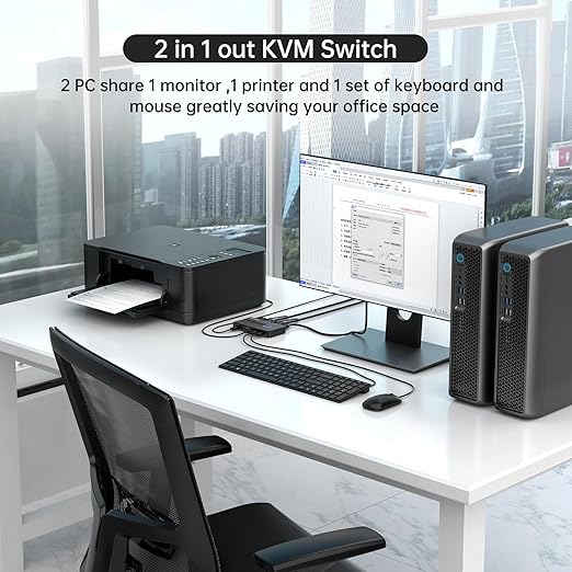 MT-VIKI KVM Switch HDMI 2 Port Boxes, 4K@30Hz USB HDMI KVM Console for 2 PCs Share 1 HD Monitor and Keyboard Mouse, Button + Desktop Selector Switching