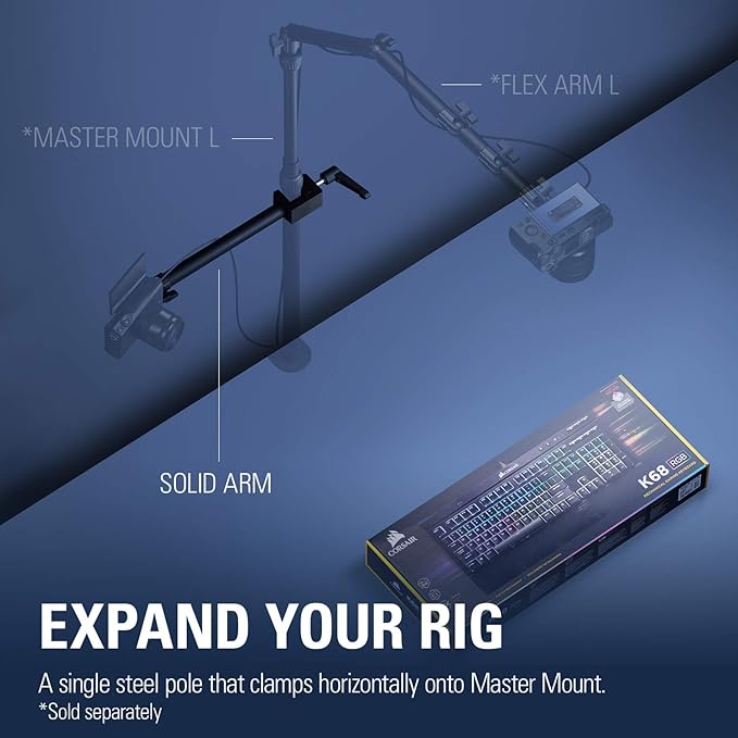 Elgato Solid Arm, Holding Arm with Padded Clamp for Easy Mounting and Adjusting of Lights, Cameras, and Microphones, for Streaming, Videoconferencing, and Studios