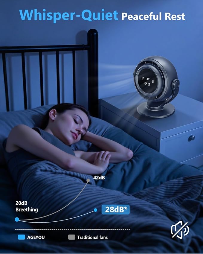 Desk Fan for Office, 90°Oscillating Fan with 6000mAh Rechargeable, 10 Speeds 4H Timer 270°Tilt Adjustment, 29dB Ultra-Quiet Portable Personal Table Fans, Gifts for Christmas Women Men Home