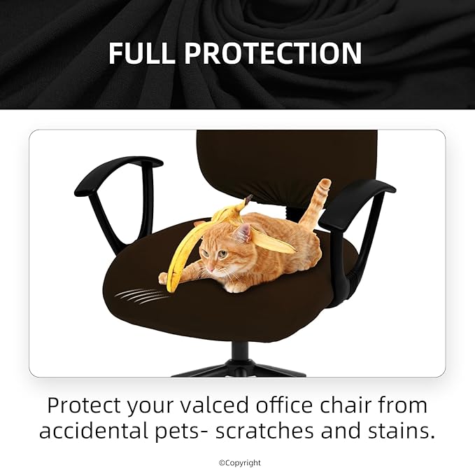 DIVA EN CAMINO DEC Stretchable Desk Office Chair Seat Covers - Universal Stretch Computer Chair Slipcover - Washable Rotating Backrest Coverings & Cushion Protectors for Dogs, Cats, Pets, Brown