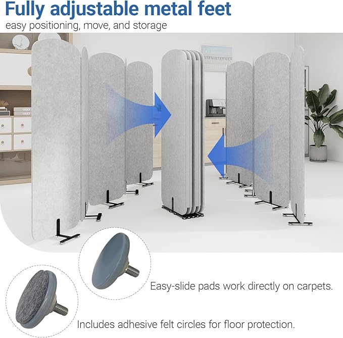 Natwind 5-Panel Office Room Divider, 122.8 x 71 inches Portable Office Partition, Freestanding Folding Privacy Wall for Cubicle & Temporary Indoor Space Separation (Grey)